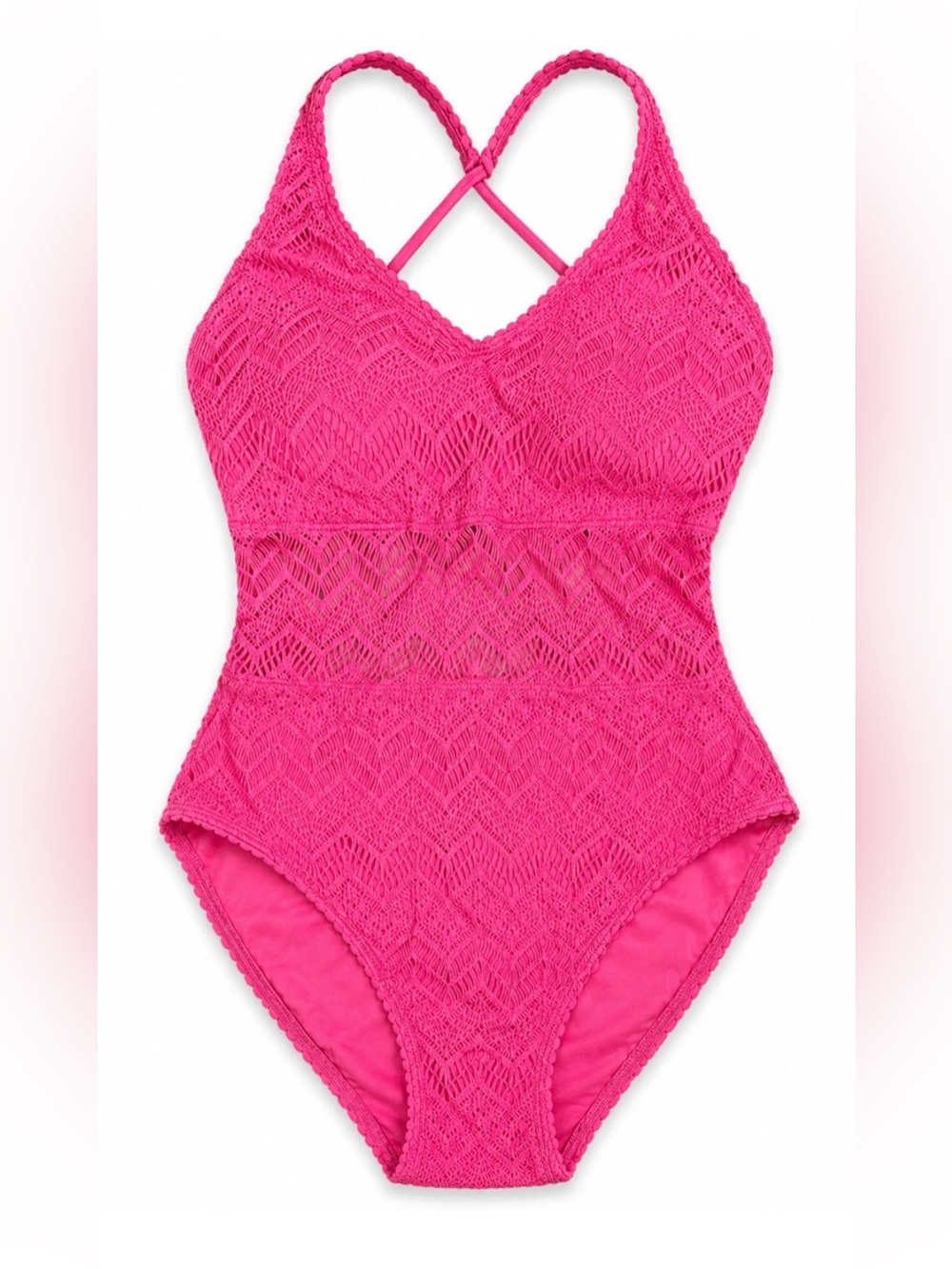 NWT SOMA CAMELLIA ROSE PINK CROCHET ONE PIECE SWIMSUIT SZ 12